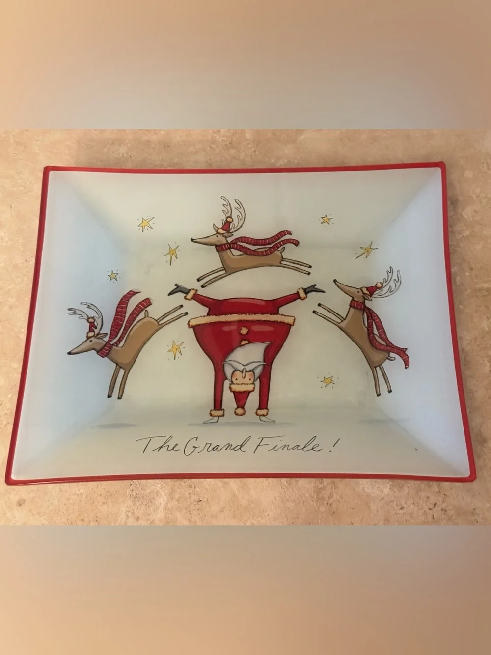 Holiday Ceramic Serving Tray - Red Santa Design